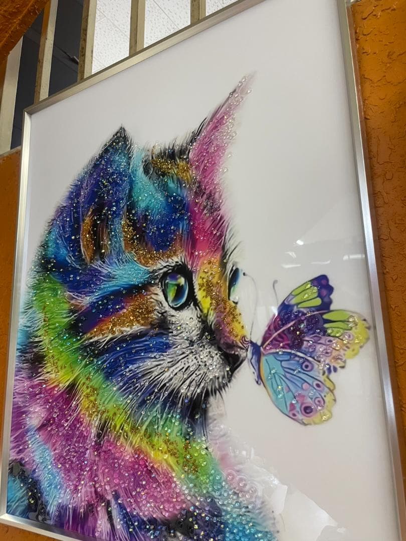 水晶絵　猫　ネコ　キャット　カラフル　アニマル　アートパネル　絵画　ペイント　絵
