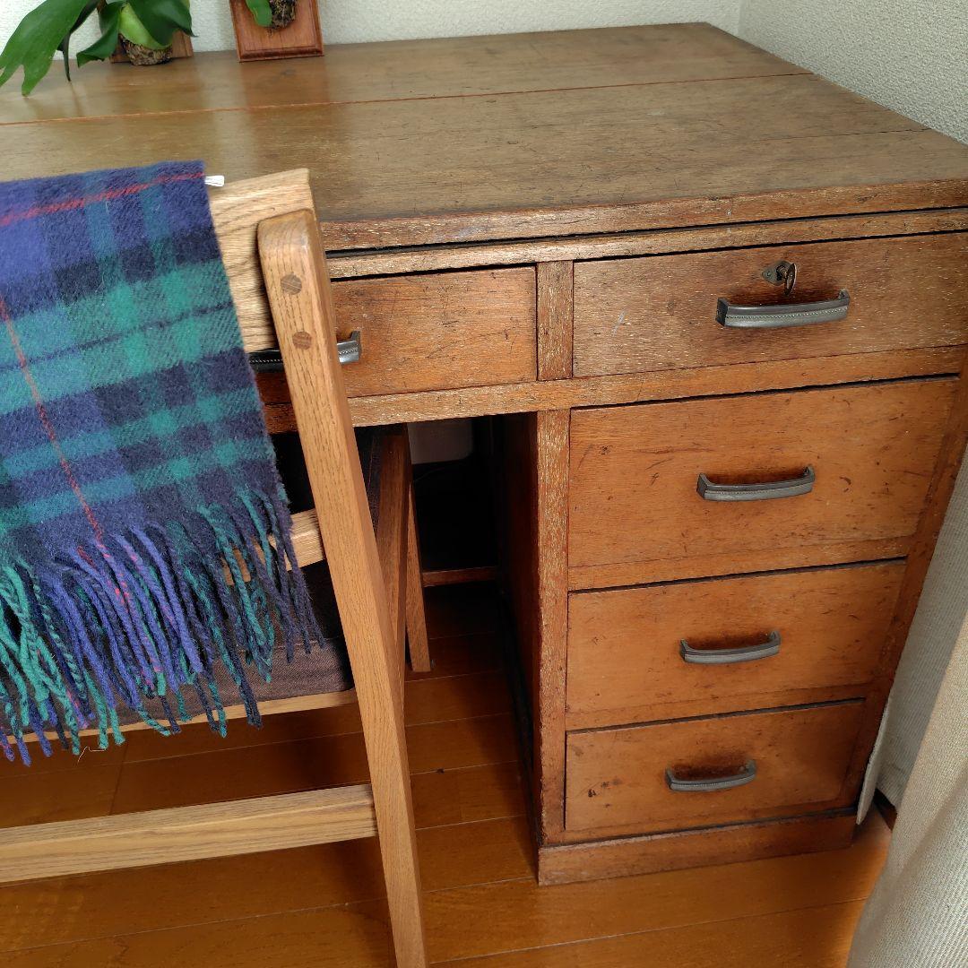 アンティークヴィンテージ木製片袖机昭和レトロ