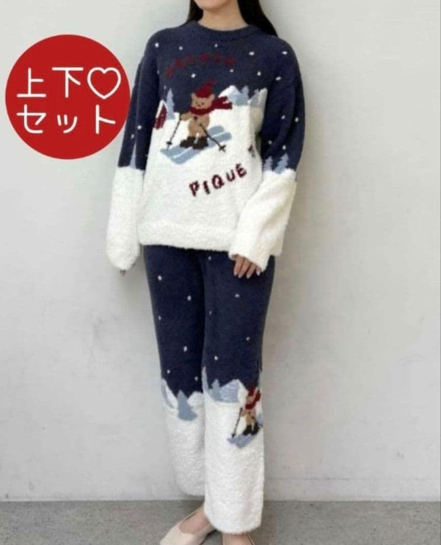 ジェラートピケ【限定品】スキーベアジャガードプルオーバー+ロングパンツ【NVY】