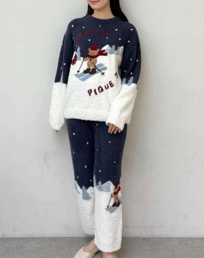 ジェラートピケ【限定品】スキーベアジャガードプルオーバー+ロングパンツ【NVY】