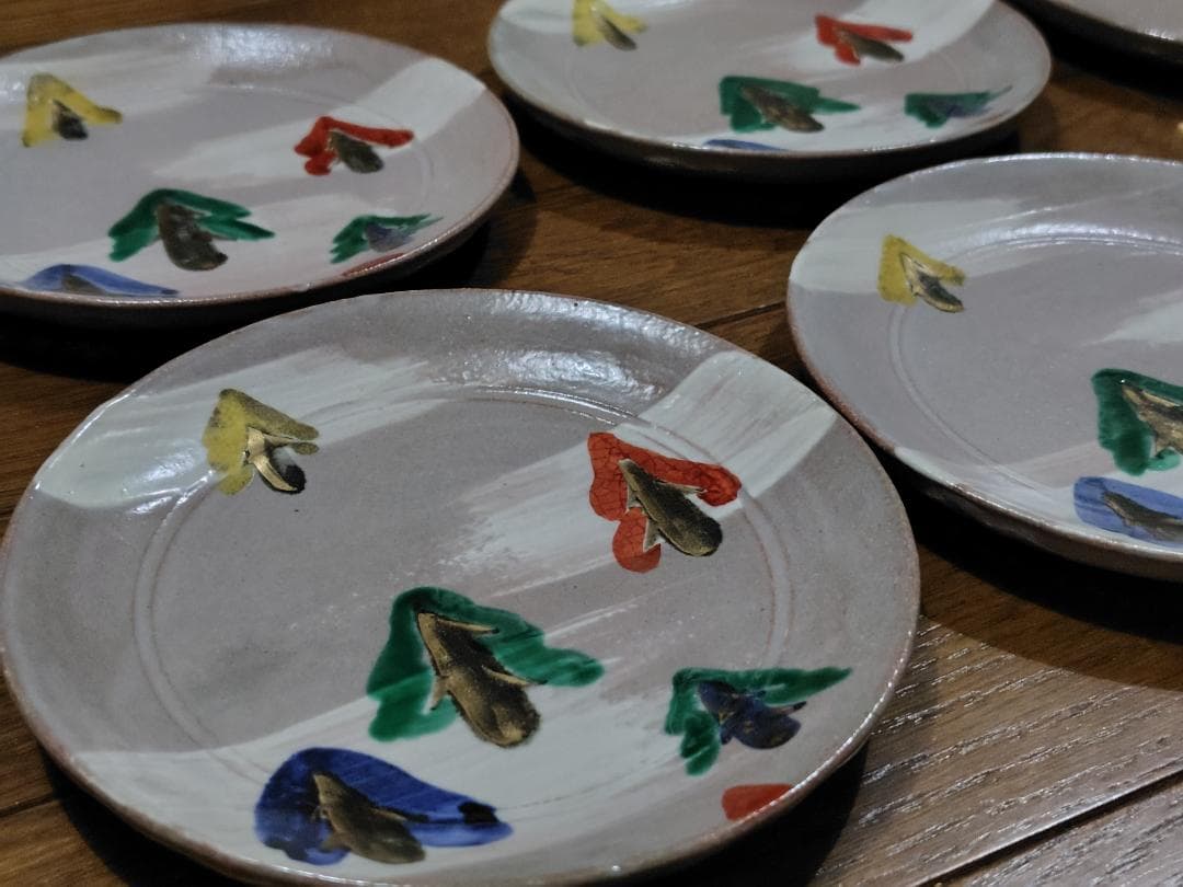 永楽善五郎　 色絵金彩 乾山写 杉の絵 銘々皿 五枚 共箱付