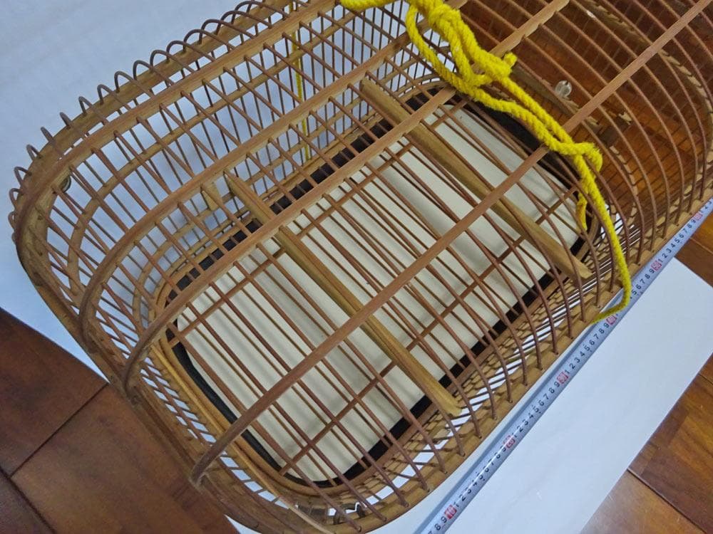 竹製ハンドメイド鳥かご竹細工横45cm✕縦30cm奥行き28cm止まり木付き