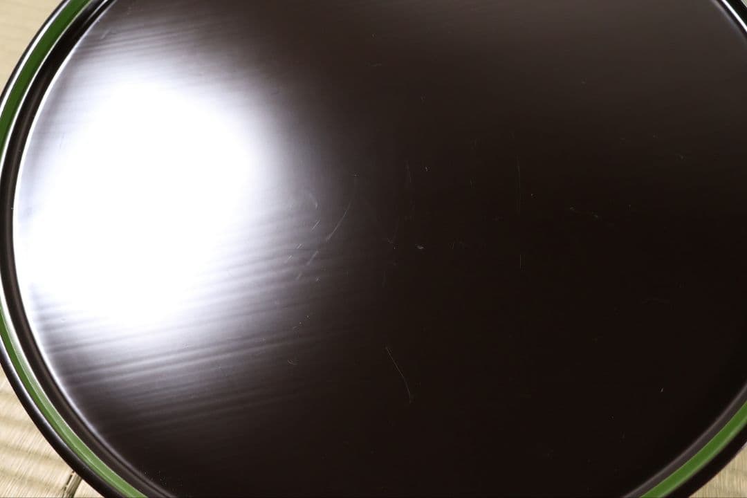 輪島塗 本堅地 黒塗 縁青漆 足付 丸膳 37.8cm 五客 木製【CM383