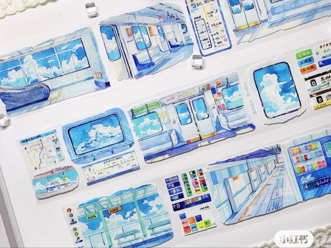 海外マスキングテープ巻売り 夏の駅舎 風景マスキングテープ 250623