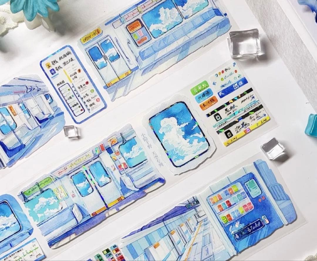 海外マスキングテープ巻売り 夏の駅舎 風景マスキングテープ 250623