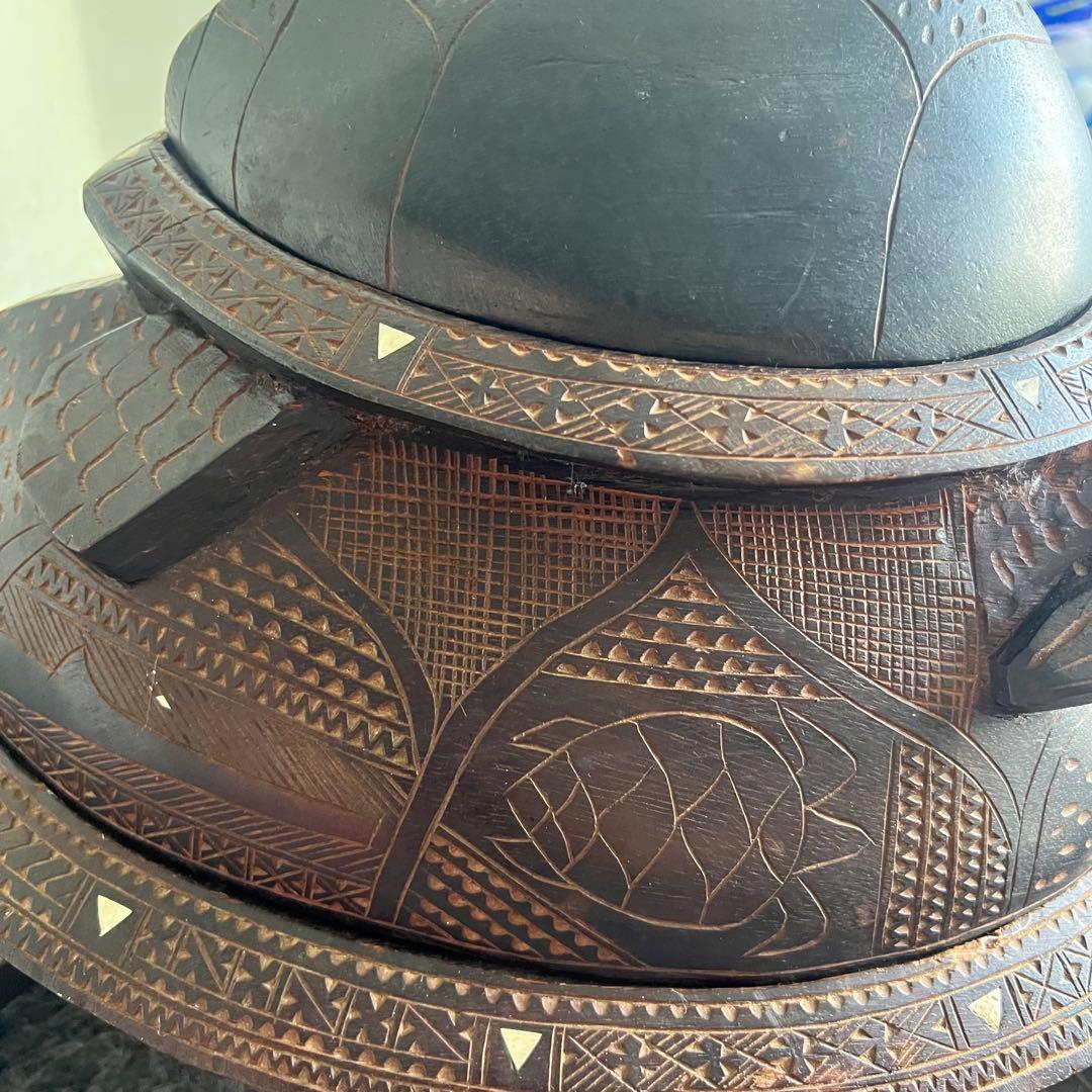 IG68 希少品✨ 亀 木製 小物入れ 縁起物 インテリア 2段 甲羅 レア