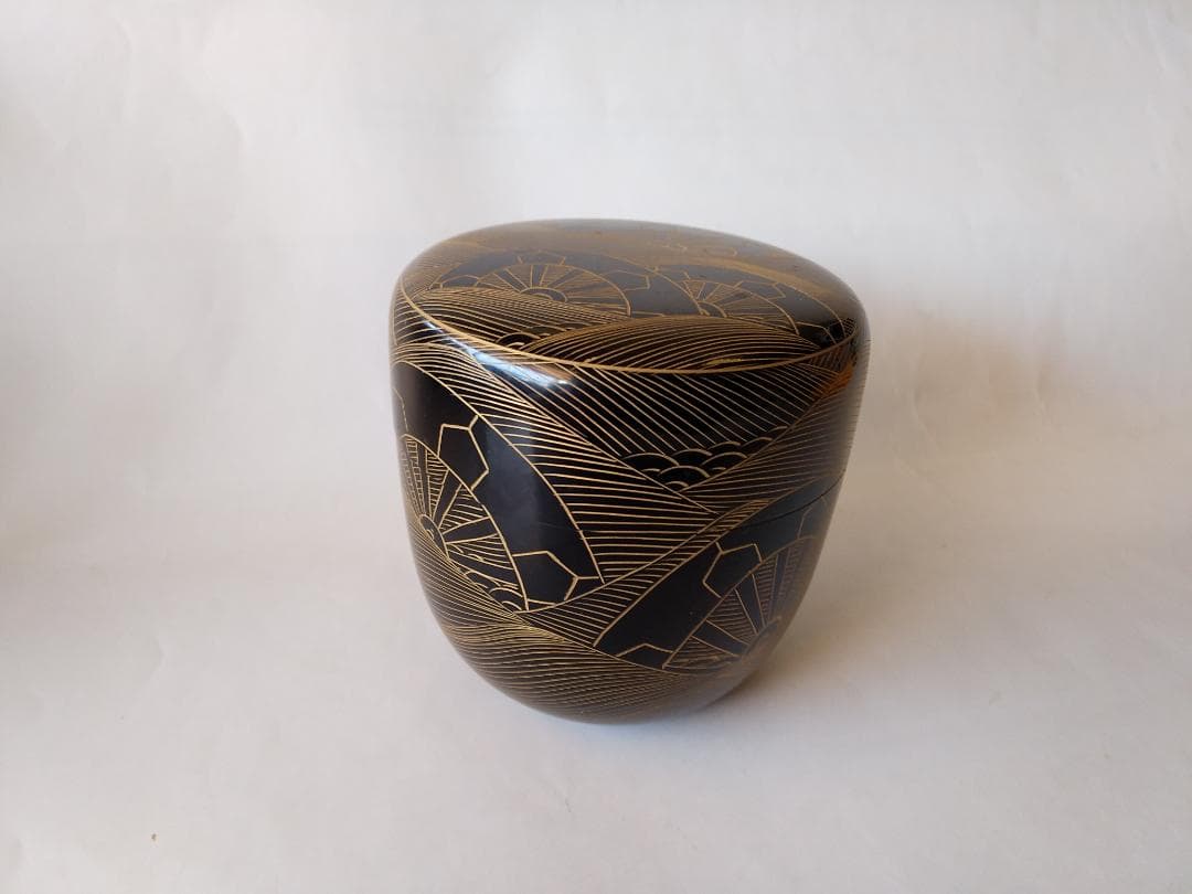 輪島塗 蒔絵師 月峯 作 源氏波 沈金 大棗 漆器 茶道具 抹茶 棗 共箱 新品