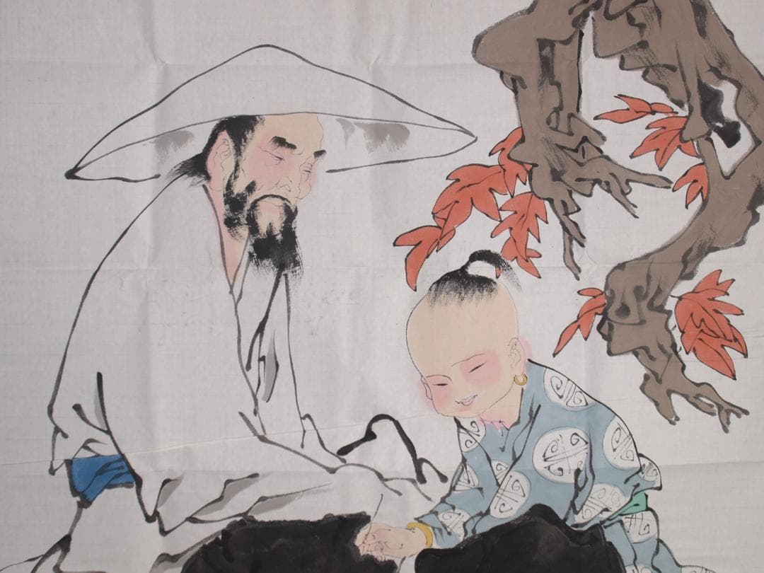 骨董市仕入れ品　中国近代の範曽の掛軸　人物図　肉筆保証 DE040C12-3