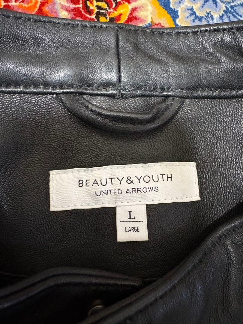 美品 BEAUTY&YOUTH シングルレザー ライダース L ブラック