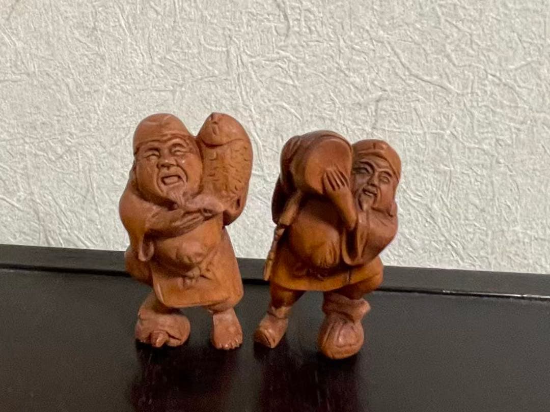 恵比寿様大黒様　根付　七福神　木彫