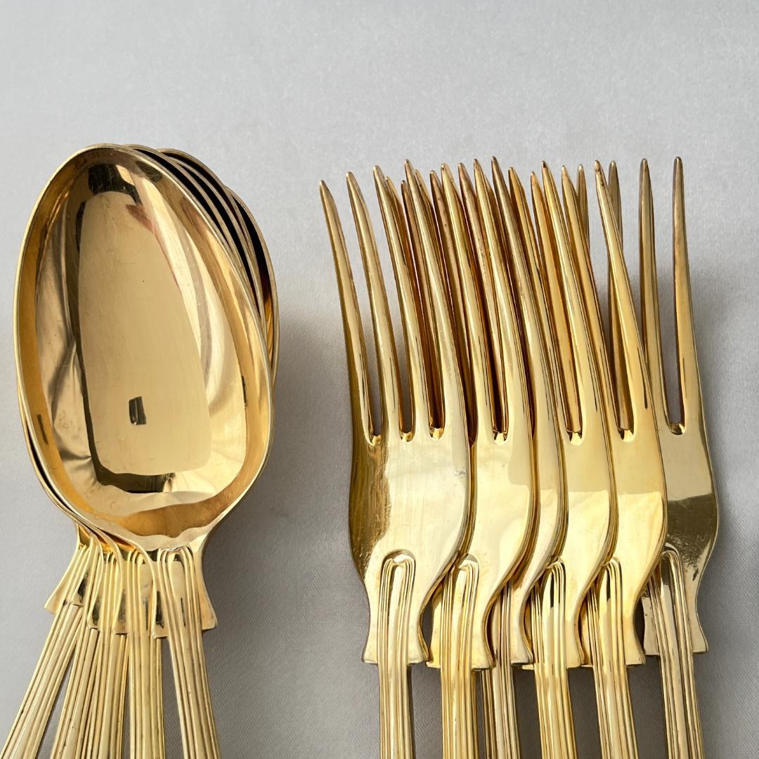 【英国】キングスパターンのデザートセット 23本組 【ゴールドプレート】