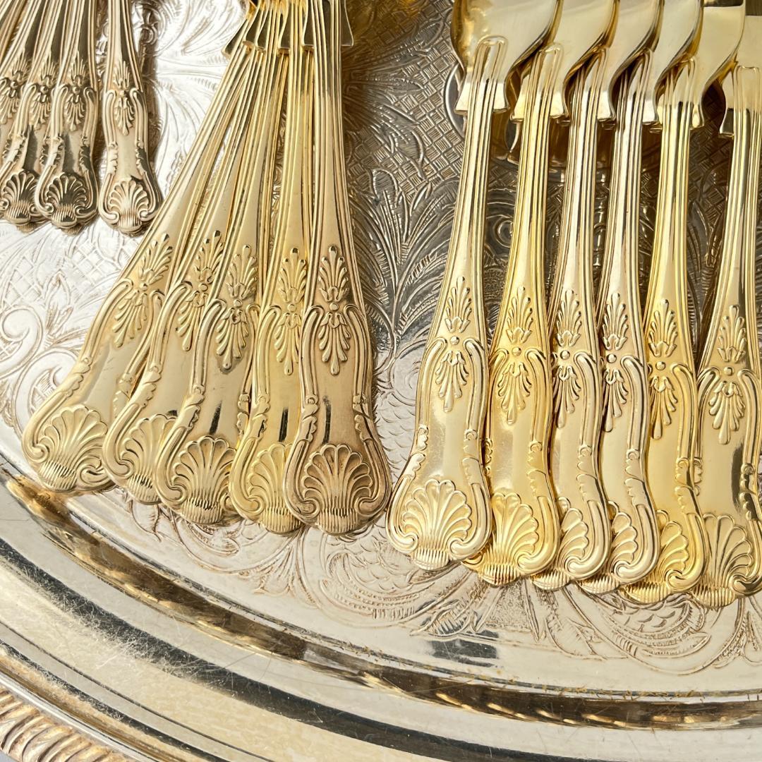 【英国】キングスパターンのデザートセット 23本組 【ゴールドプレート】