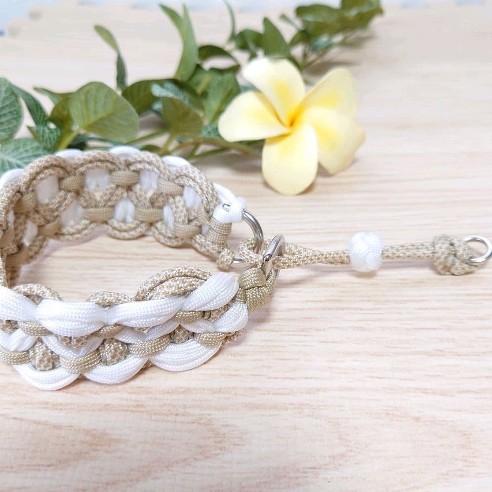 パラコード　首輪　太め　ハーフチョーク　マスタードオフホワイト　№027