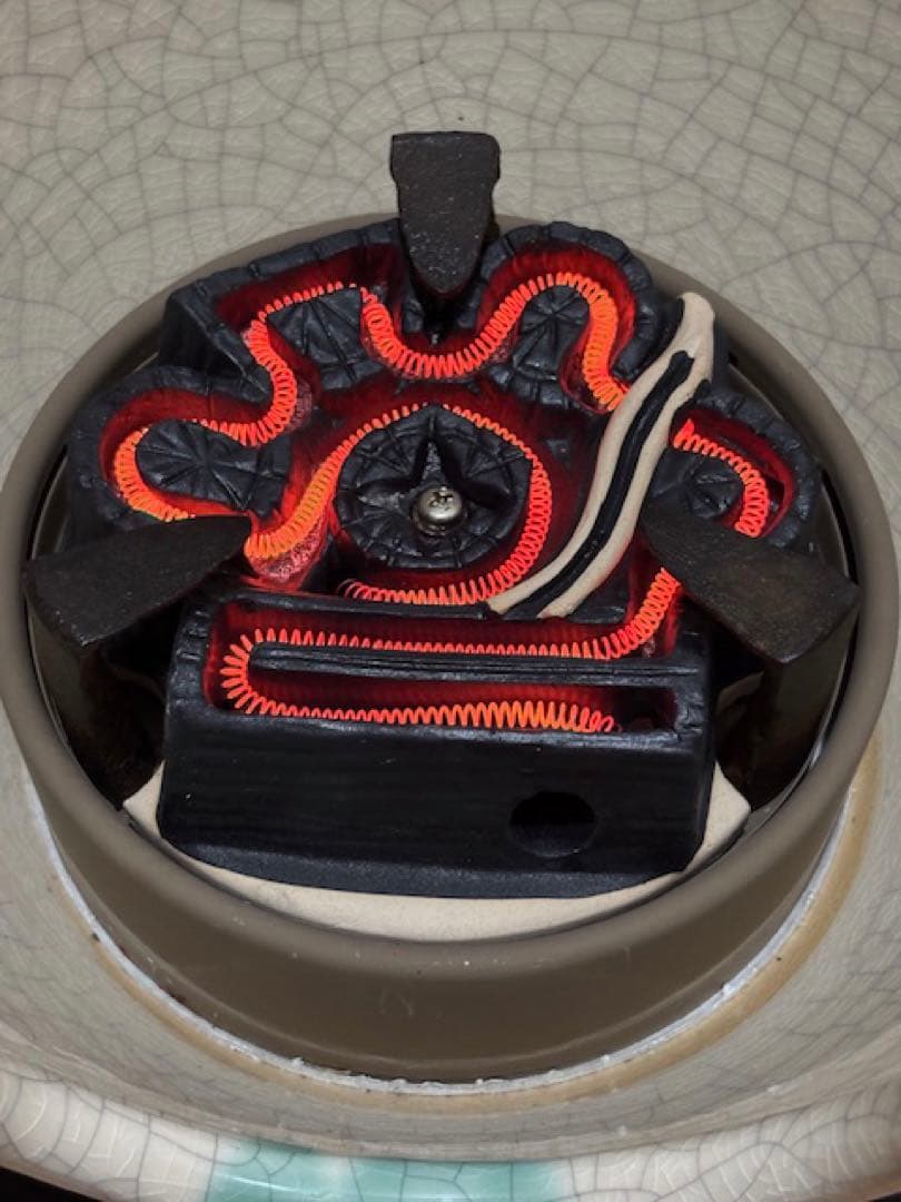 茶道具 野々田商店緑釉掛さつま織部紅鉢型風炉型電熱器炭型ヒーター香入敷板・紙箱付