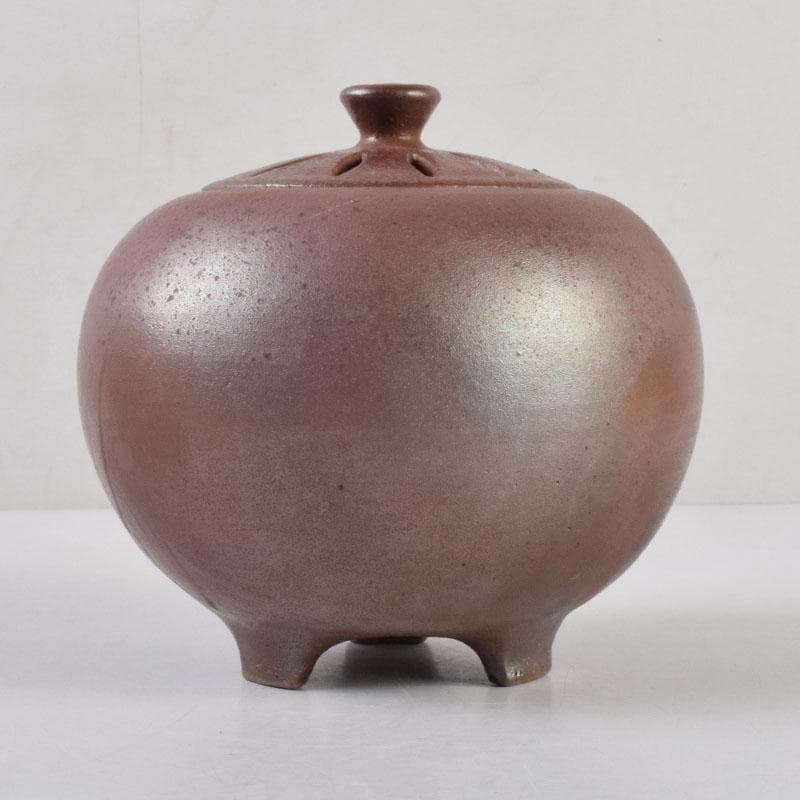 丹波焼　大上昇作　赤土部釉　香炉　共布共箱　C　8733