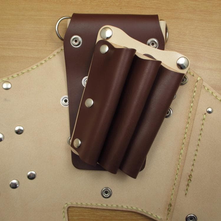 ブラウン＆ナチュラル　６丁　革ベルト付　本革シザーケース　SCL-158/CBA