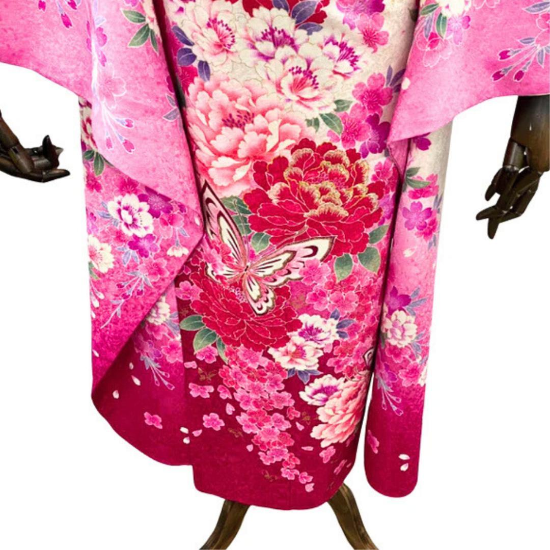 【お得品】 振袖 正絹 古典柄 成人式 単品 桜柄 ピンク S90 ●