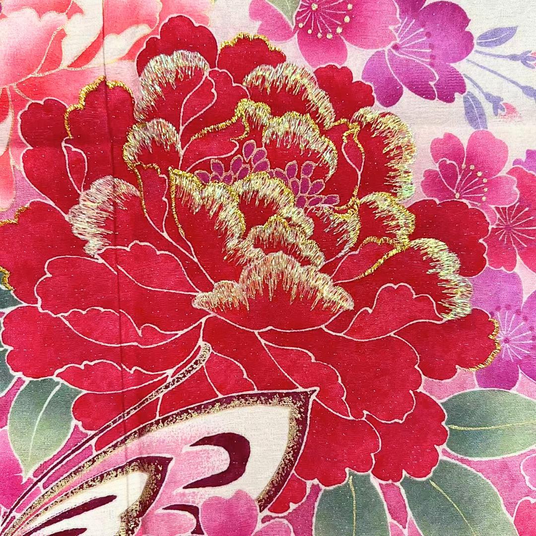 【お得品】 振袖 正絹 古典柄 成人式 単品 桜柄 ピンク S90 ●