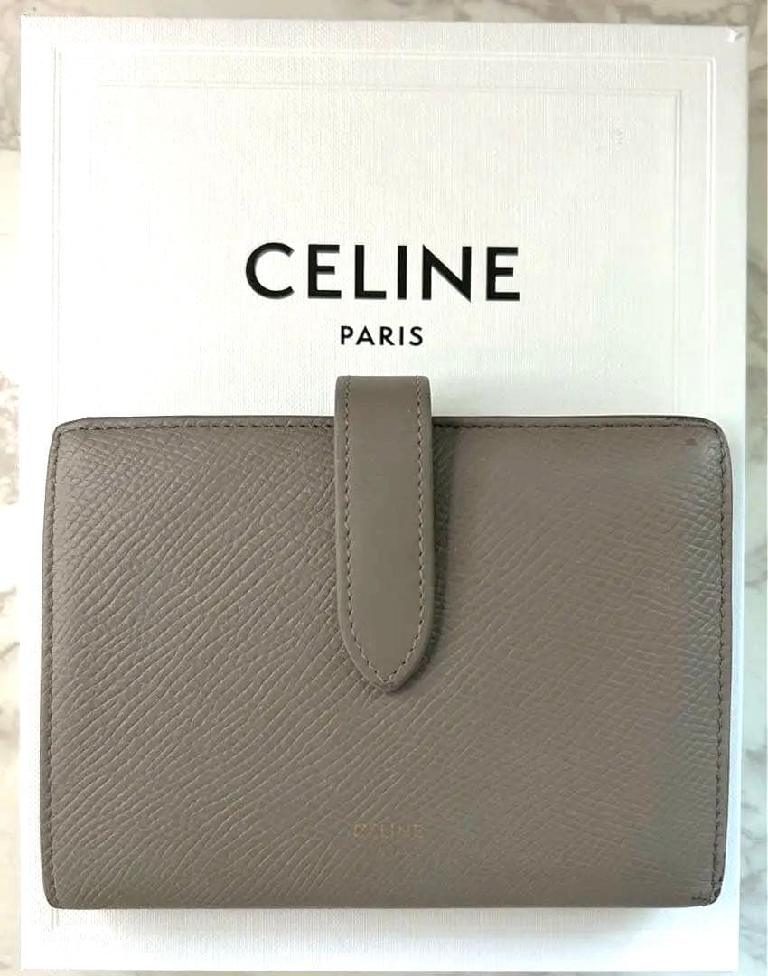 CELINE セリーヌ ミディアムストラップ 二つ折り財布 グレージュ