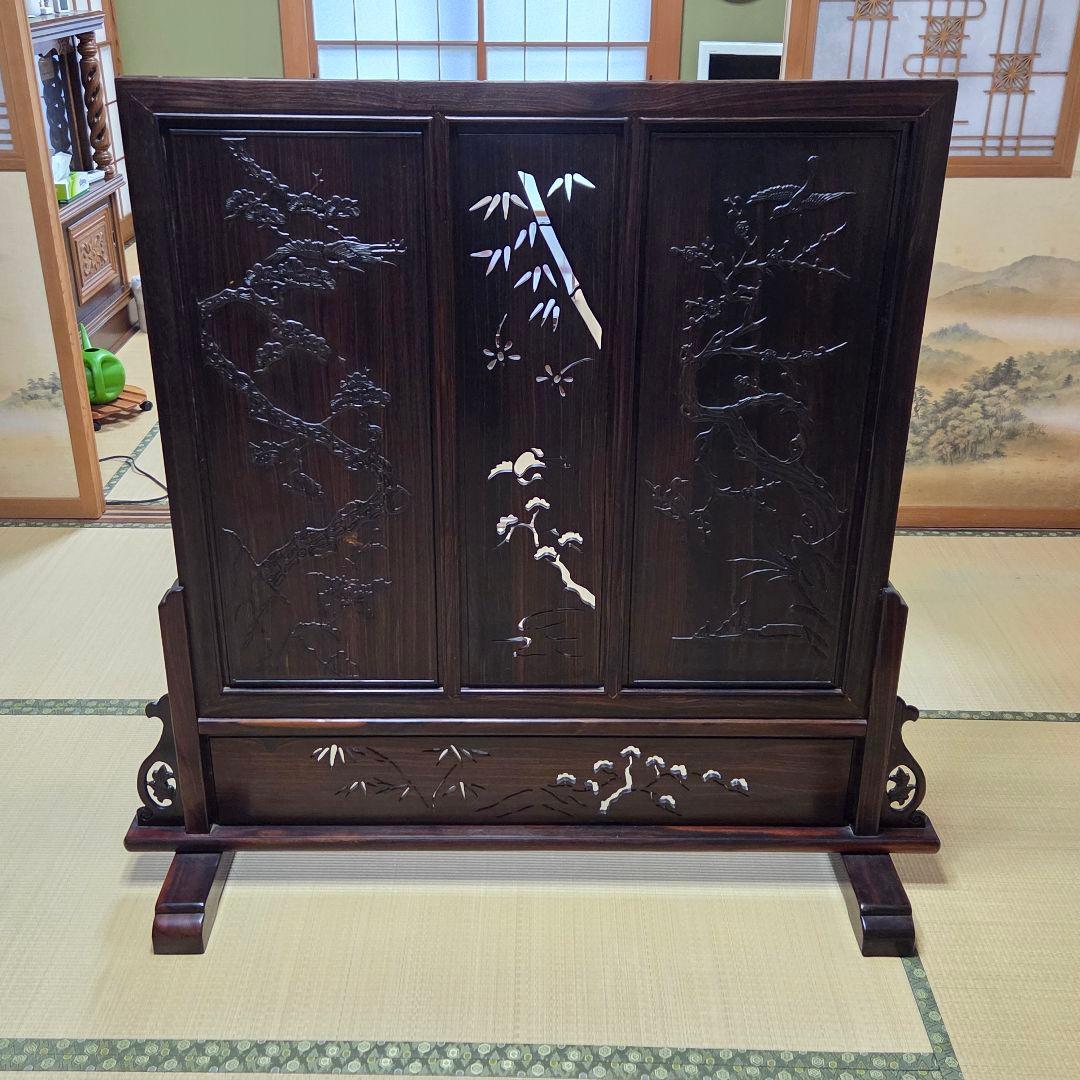 木製和風彫刻入り間仕切り