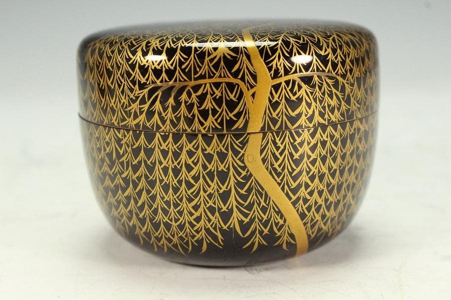 茶道具 時代 柳蒔絵 平棗(K-A650)