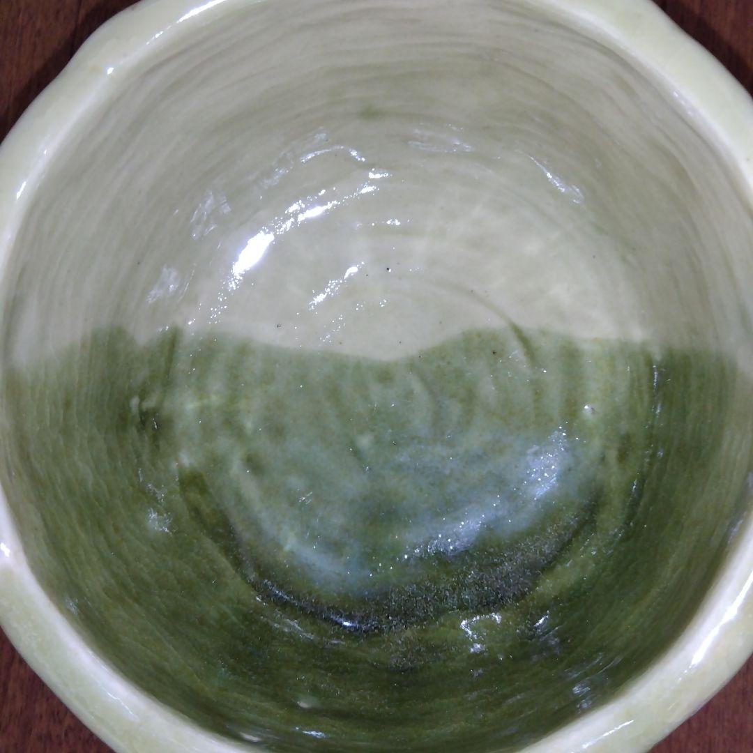 【レア 一点物】茶碗 蜻蛉 緑色 陶器製 抹茶碗 観賞用茶碗 トンボ 850g