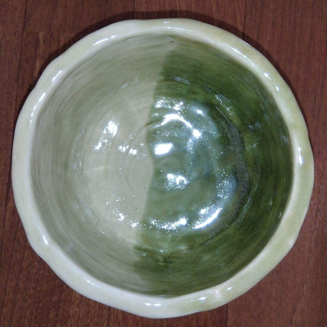 【レア 一点物】茶碗 蜻蛉 緑色 陶器製 抹茶碗 観賞用茶碗 トンボ 850g