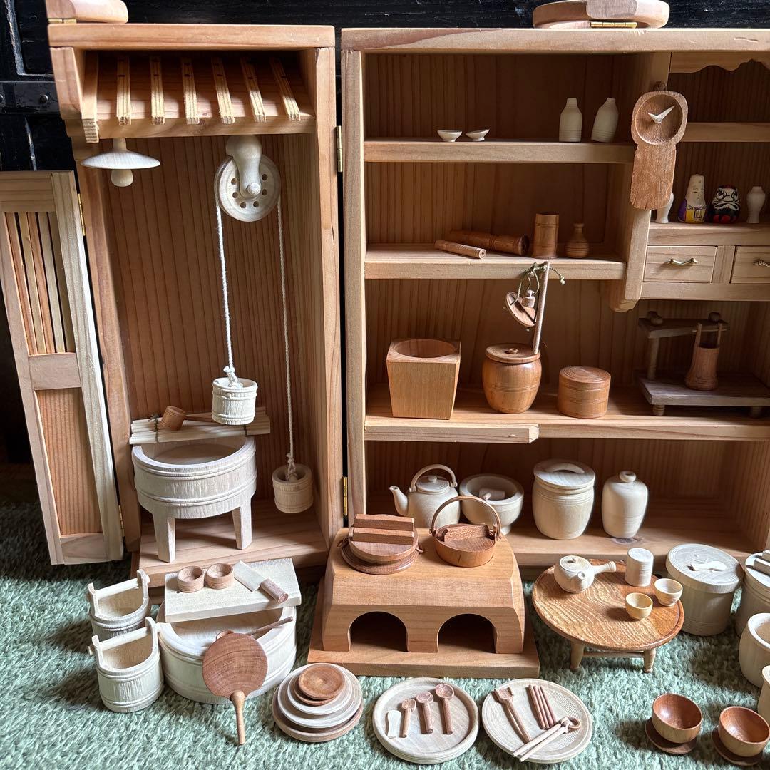おくどさん　台所セット　台所道具一式　佐藤武志作　雛道具　おままごと　木地玩具