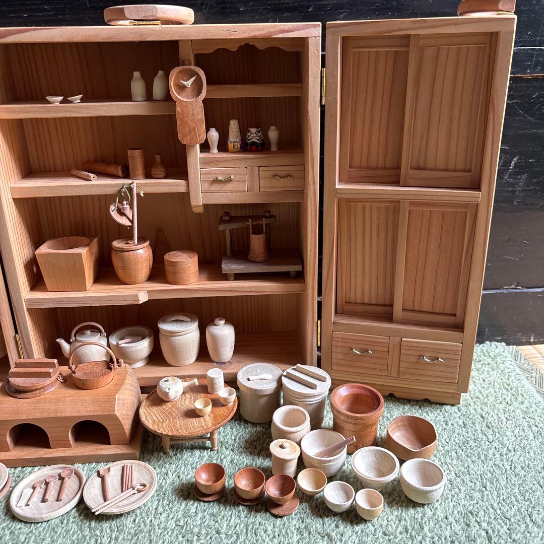 おくどさん　台所セット　台所道具一式　佐藤武志作　雛道具　おままごと　木地玩具