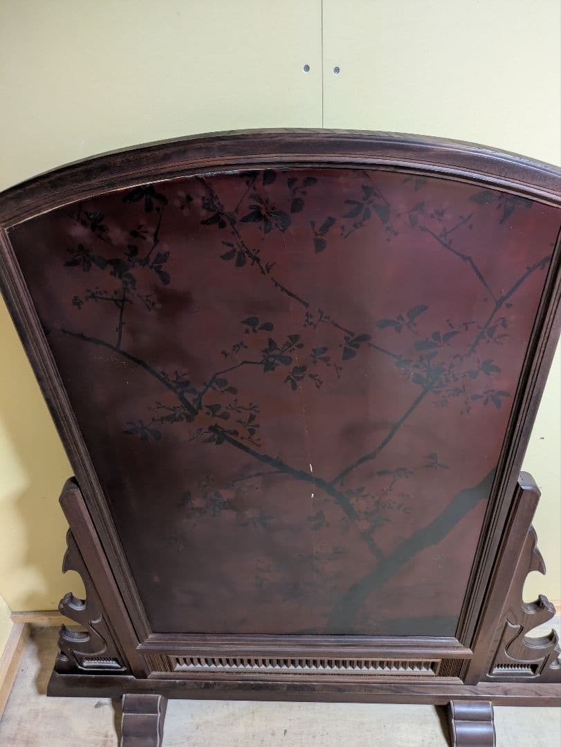 木製 黒漆塗り 螺鈿細工 衝立