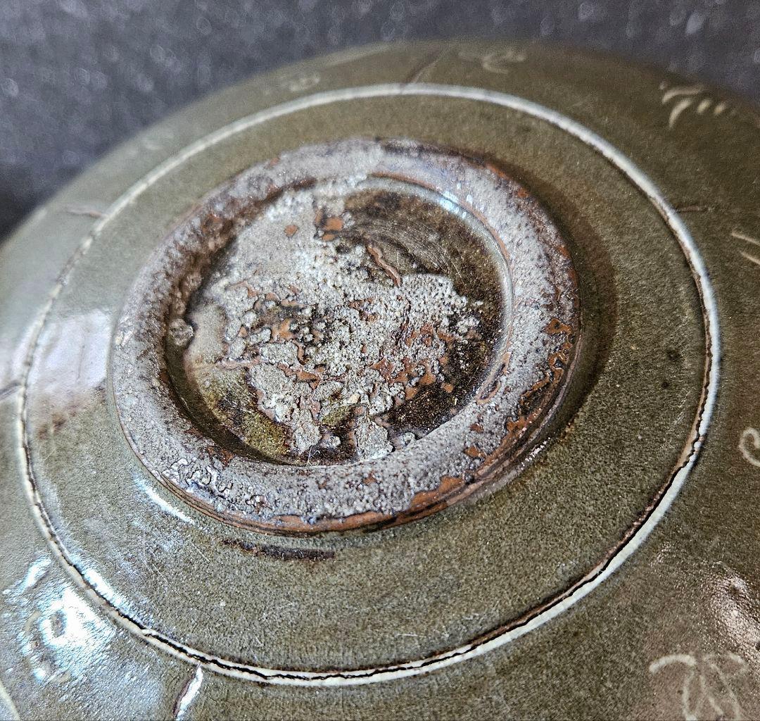 【古作品❗】李朝　高麗青磁写し　象嵌　太陽に鳥の図　鉢　菓子鉢　茶道具　茶器