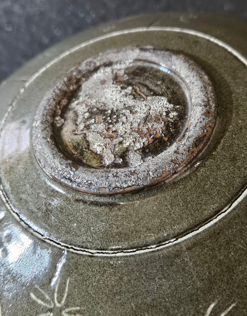 【古作品❗】李朝　高麗青磁写し　象嵌　太陽に鳥の図　鉢　菓子鉢　茶道具　茶器