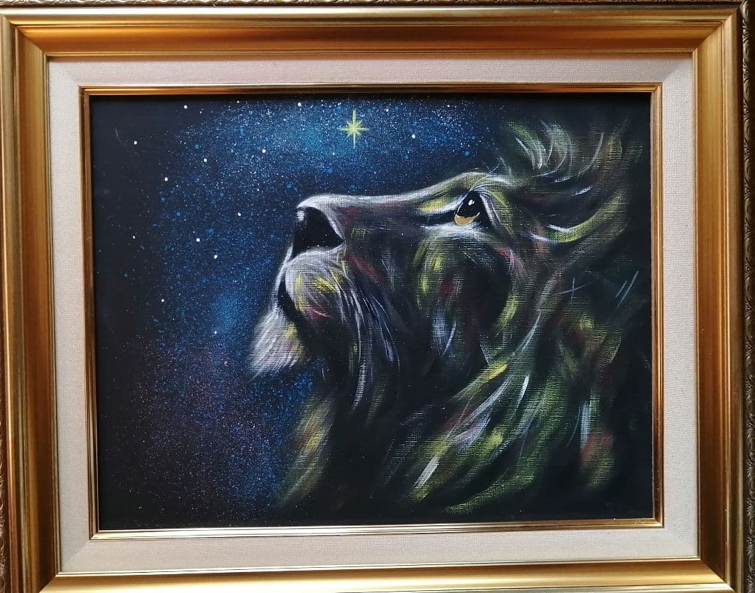 絵画　アクリル絵　キャンバス　額縁 ライオン　原画