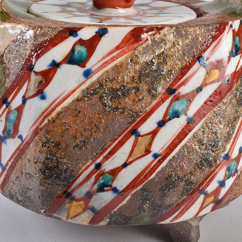 廣永窯　坪島土平作　金彩色絵　提酒器　共布共箱　D　R9033