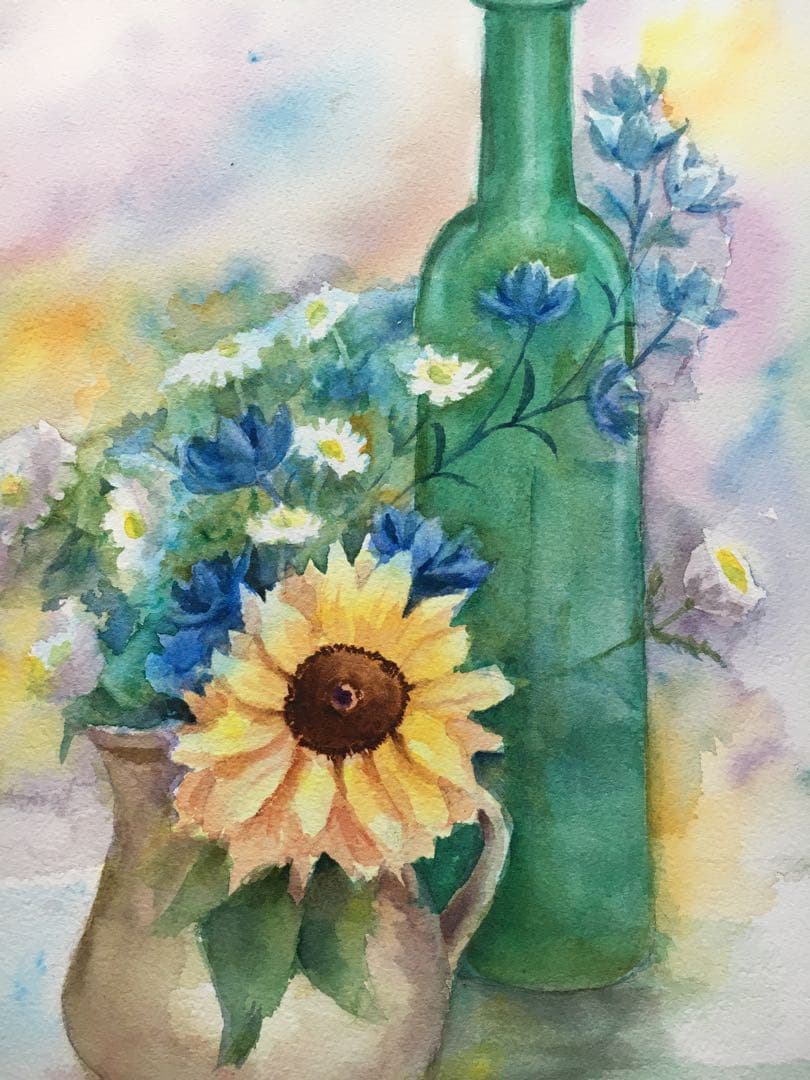 透明水彩画原画夢見るひまわり