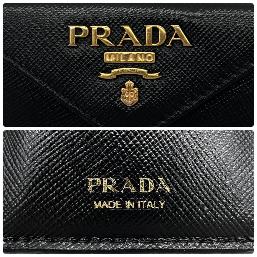 【極美品✨】 プラダ 三つ折り財布 付属品完備 サフィアーノメタル ブラック 黒