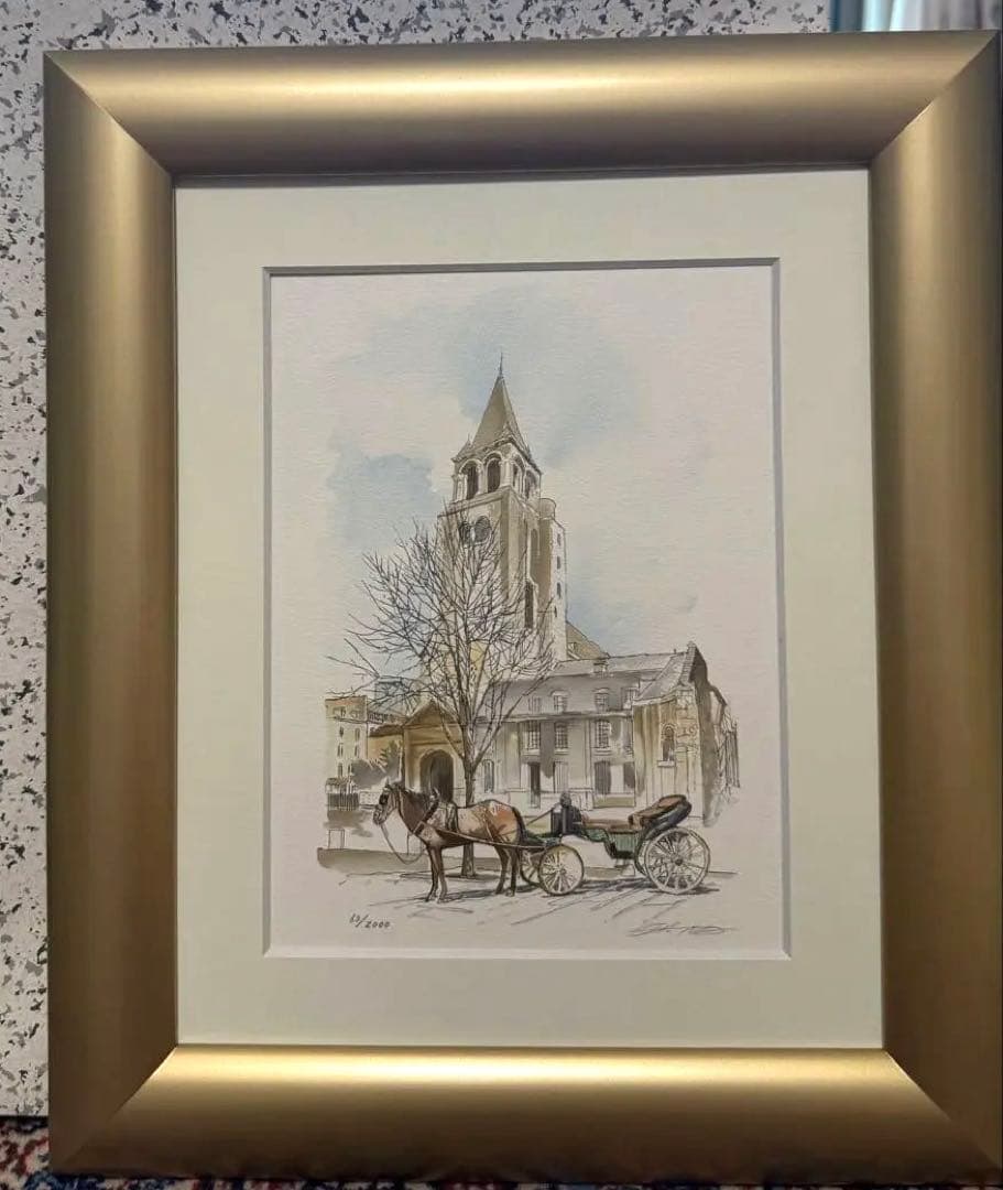 藤田西洋　馬と馬車の風景 センジェルメン ドゥ プレ教会