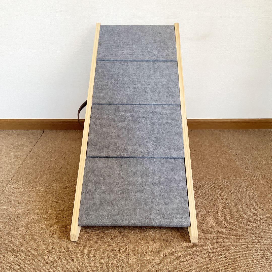 木製 4段 犬スロープ・ステップ グレー 折りたたみ式階段