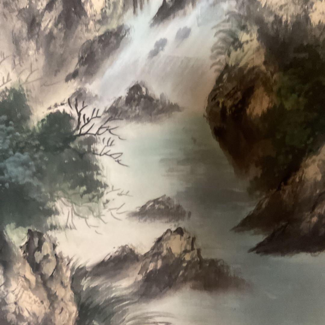 翠 志 筆 絹本彩色画 山水図 中島清堂極め箱【共箱】