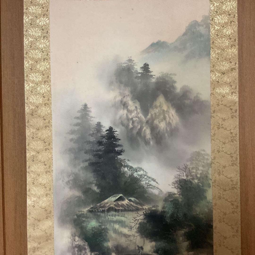 翠 志 筆 絹本彩色画 山水図 中島清堂極め箱【共箱】