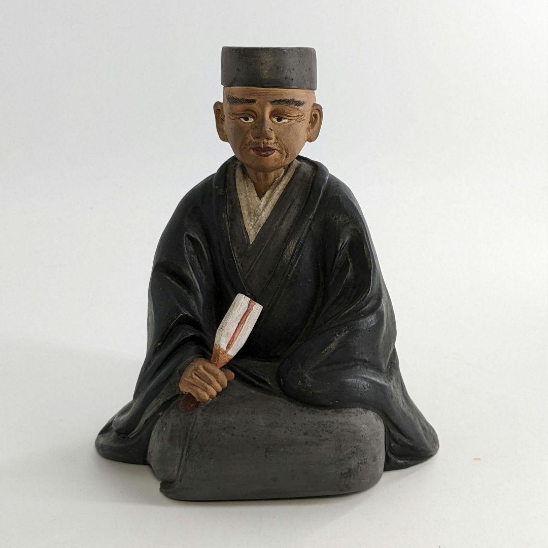 英昌堂泰山 京焼 千利休像 共箱合布 清水焼 陶器人形 置物 彩色陶器 千宗易