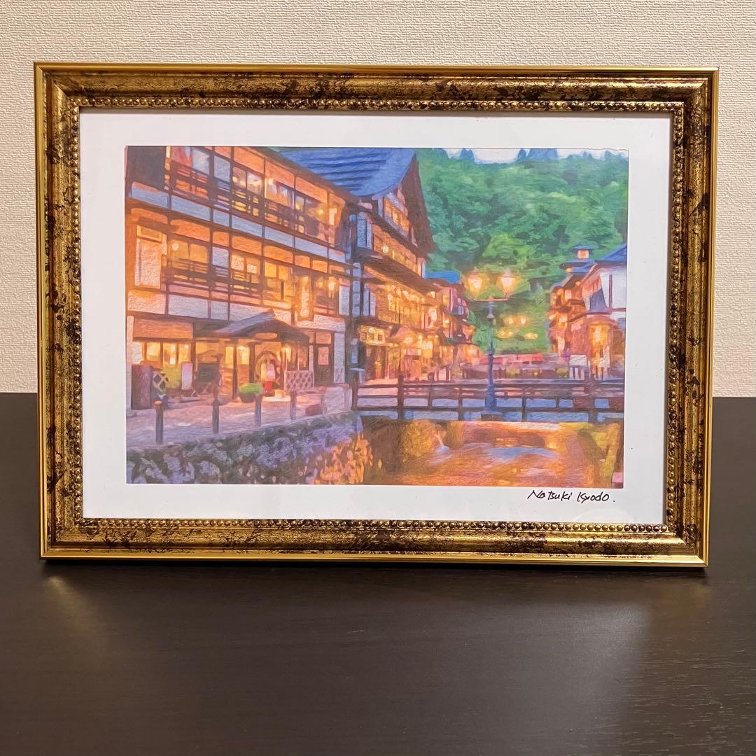 ジブリアート14 千と千尋の神隠しより「銀山温泉」32.7㎝×24.0㎝　額装品