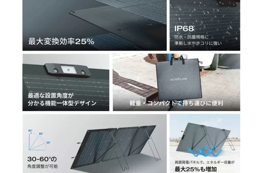 EcoFlow 160W 両面ソ ーラーパネル Gen2 変換効率25%