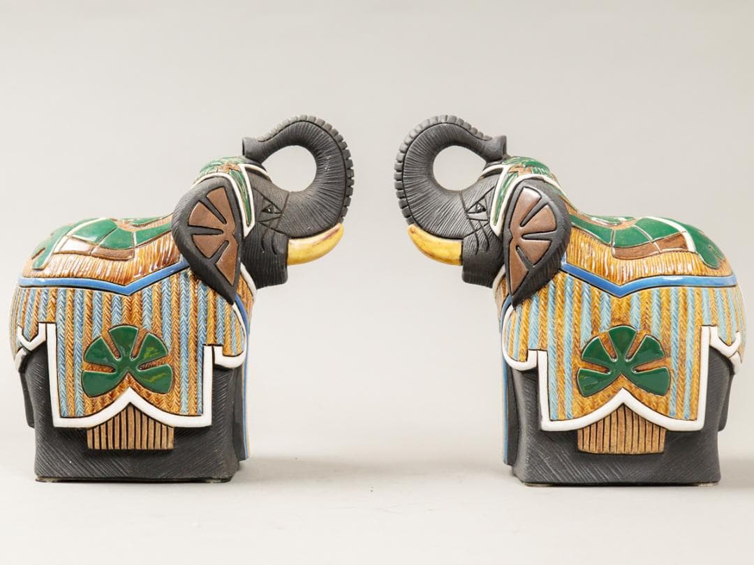 アーテサニア・リンコナダ ゾウ ペア 19.5cm 象 陶製 置物