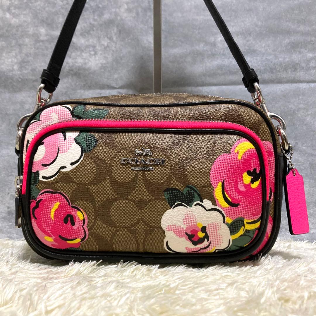 【極美品】COACH コーチ ショルダーバッグ 現行モデル レザー フラワー