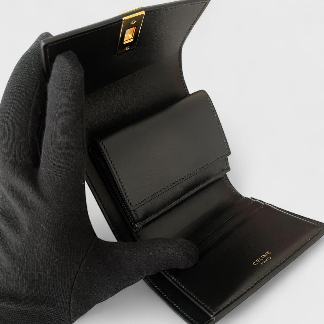 現行モデル 美品 セリーヌ コンパクトウォレット 三つ折り財布 セーズ ブラック