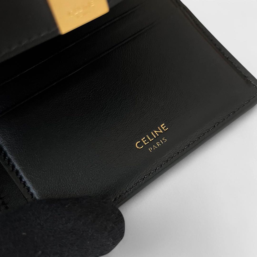 現行モデル 美品 セリーヌ コンパクトウォレット 三つ折り財布 セーズ ブラック