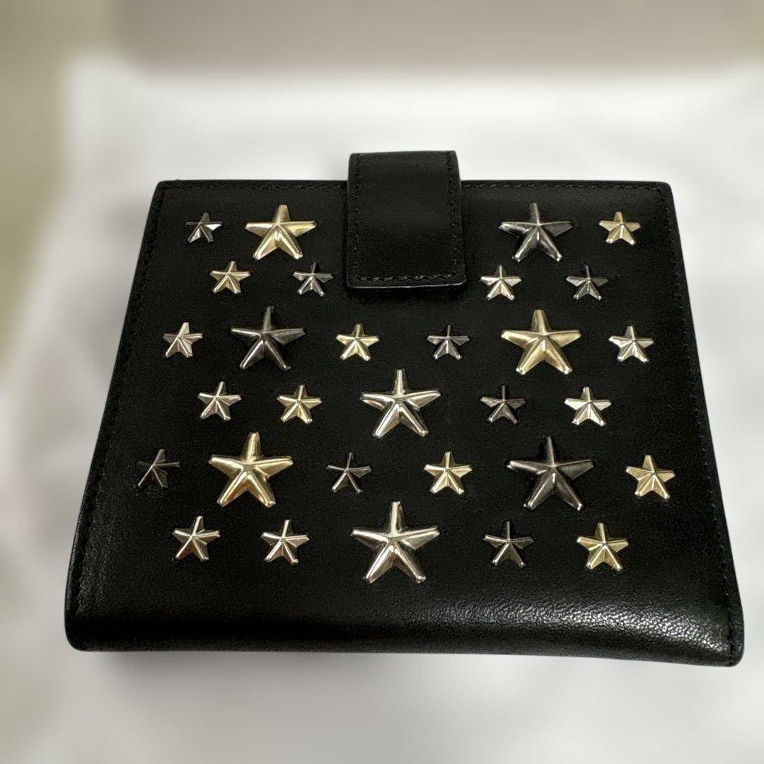 ジミーチュウ JIMMY CHOO スタースタッズ 二つ折り財布 ブラックレザー