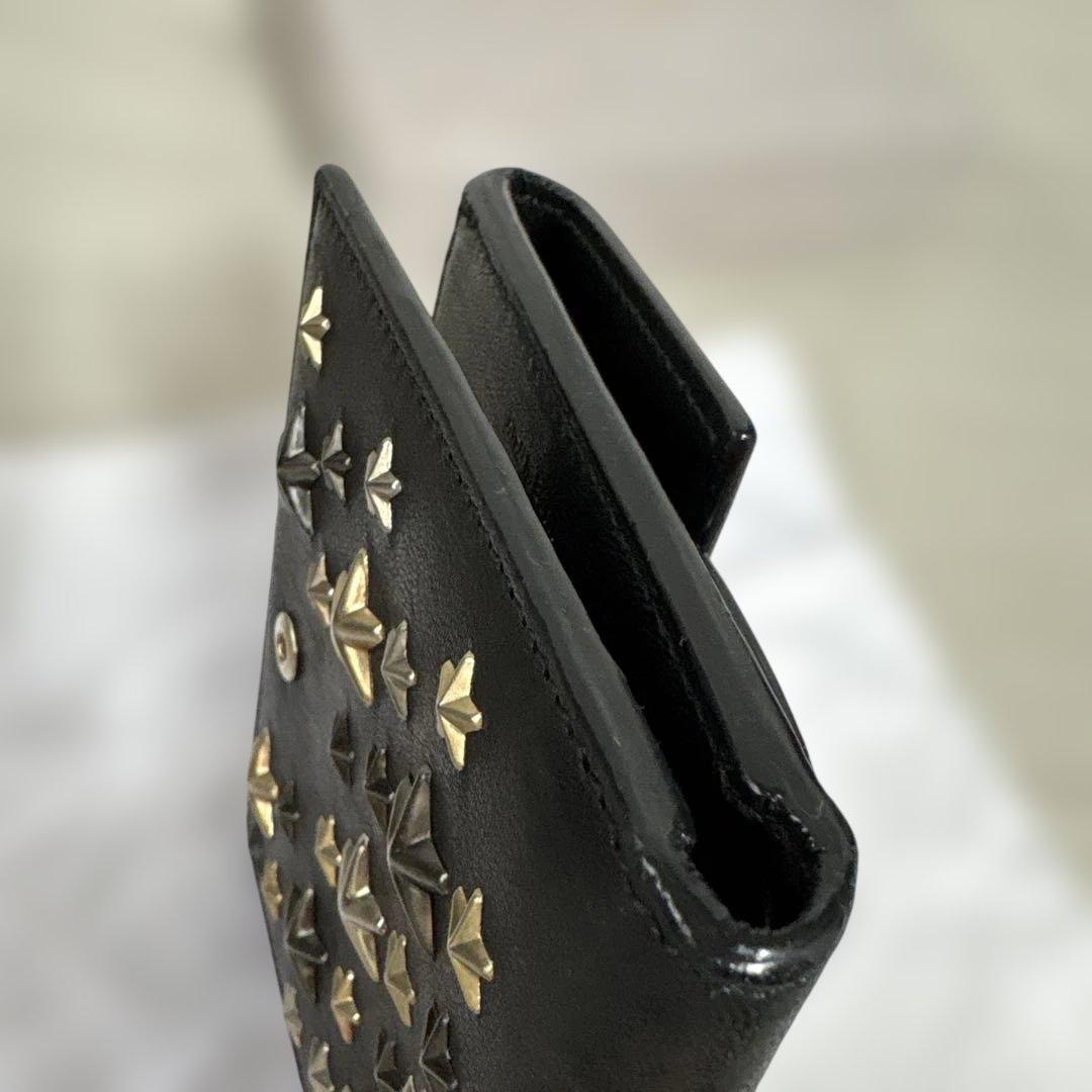 ジミーチュウ JIMMY CHOO スタースタッズ 二つ折り財布 ブラックレザー