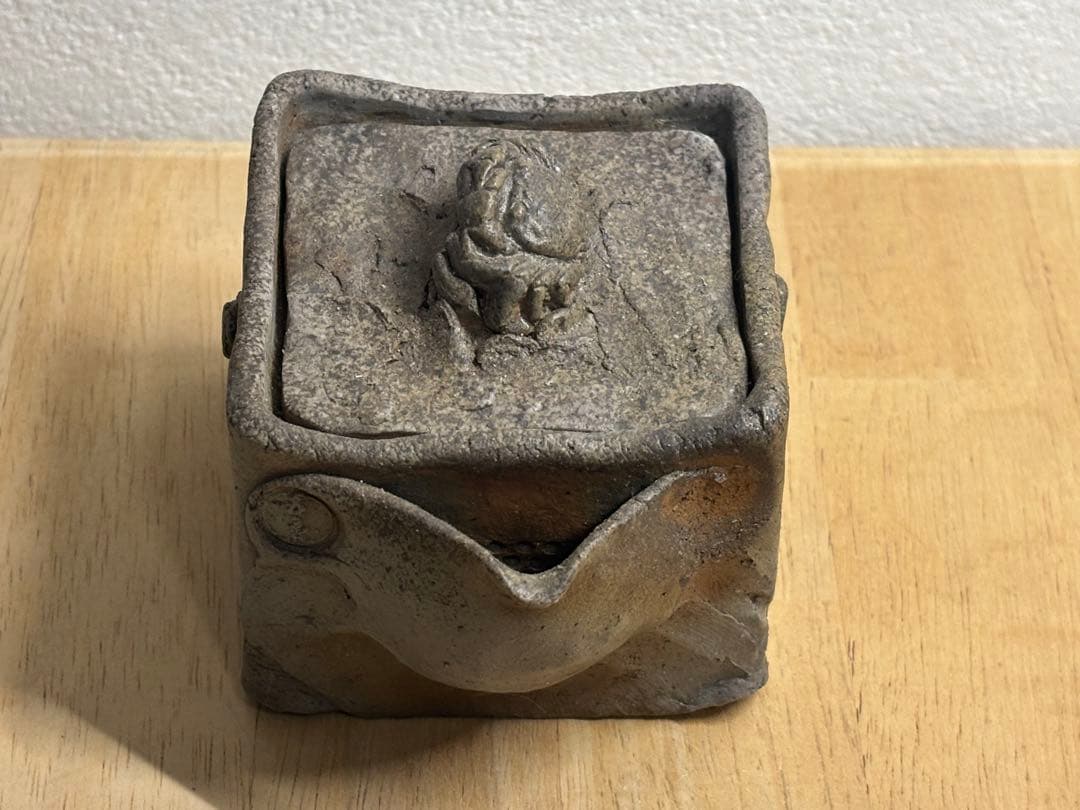 72.備前焼 宝瓶 登り窯 かに カニ 蟹 4角 手びねり 急須